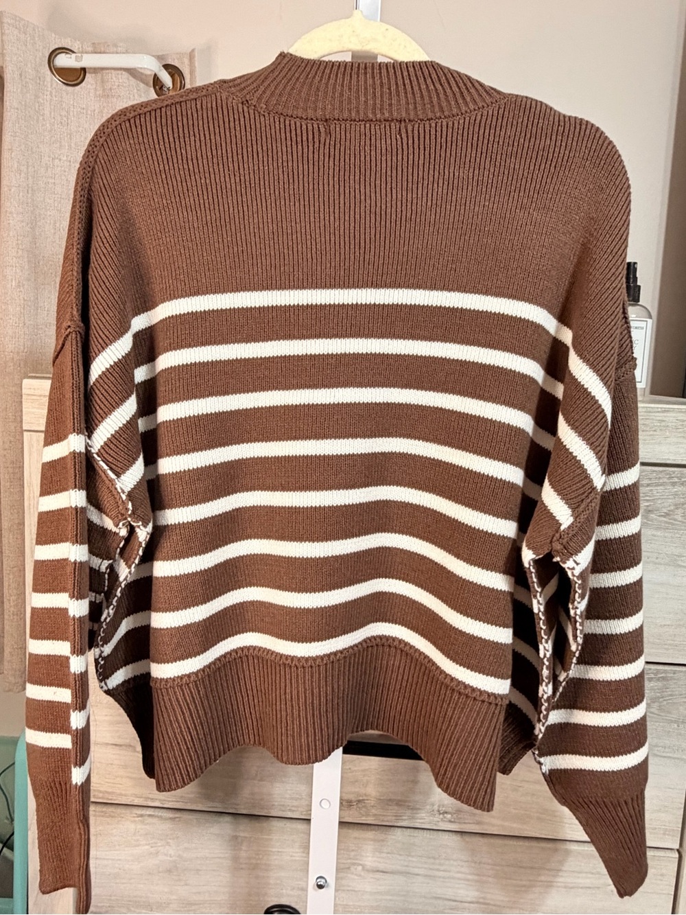Zenana Outfitters Brown & Cream Striped Crew Sweater - Picture 2 of 2